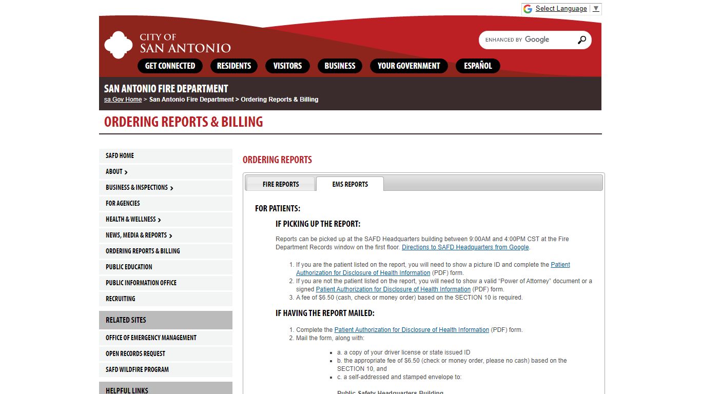 Ordering Reports & Billing - San Antonio