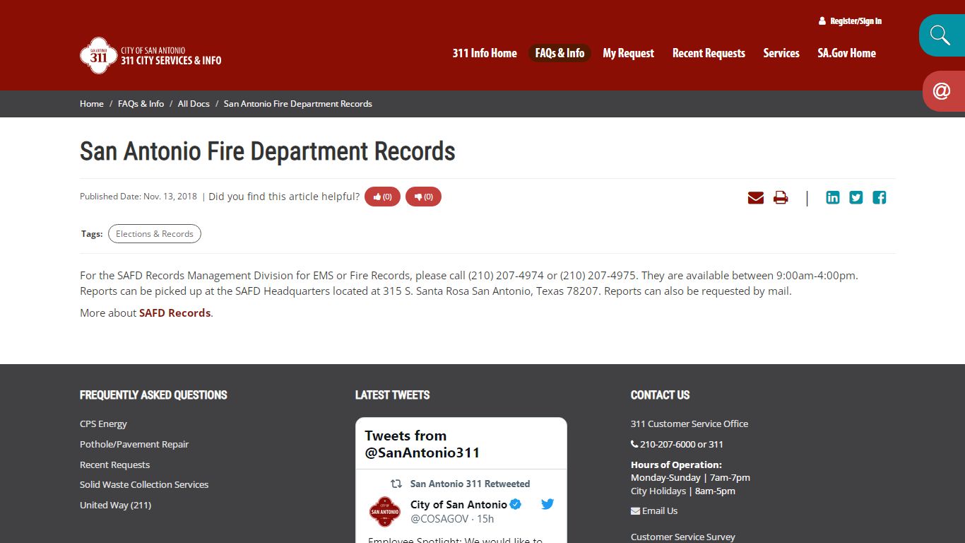 San Antonio Fire Department Records | City of San Antonio